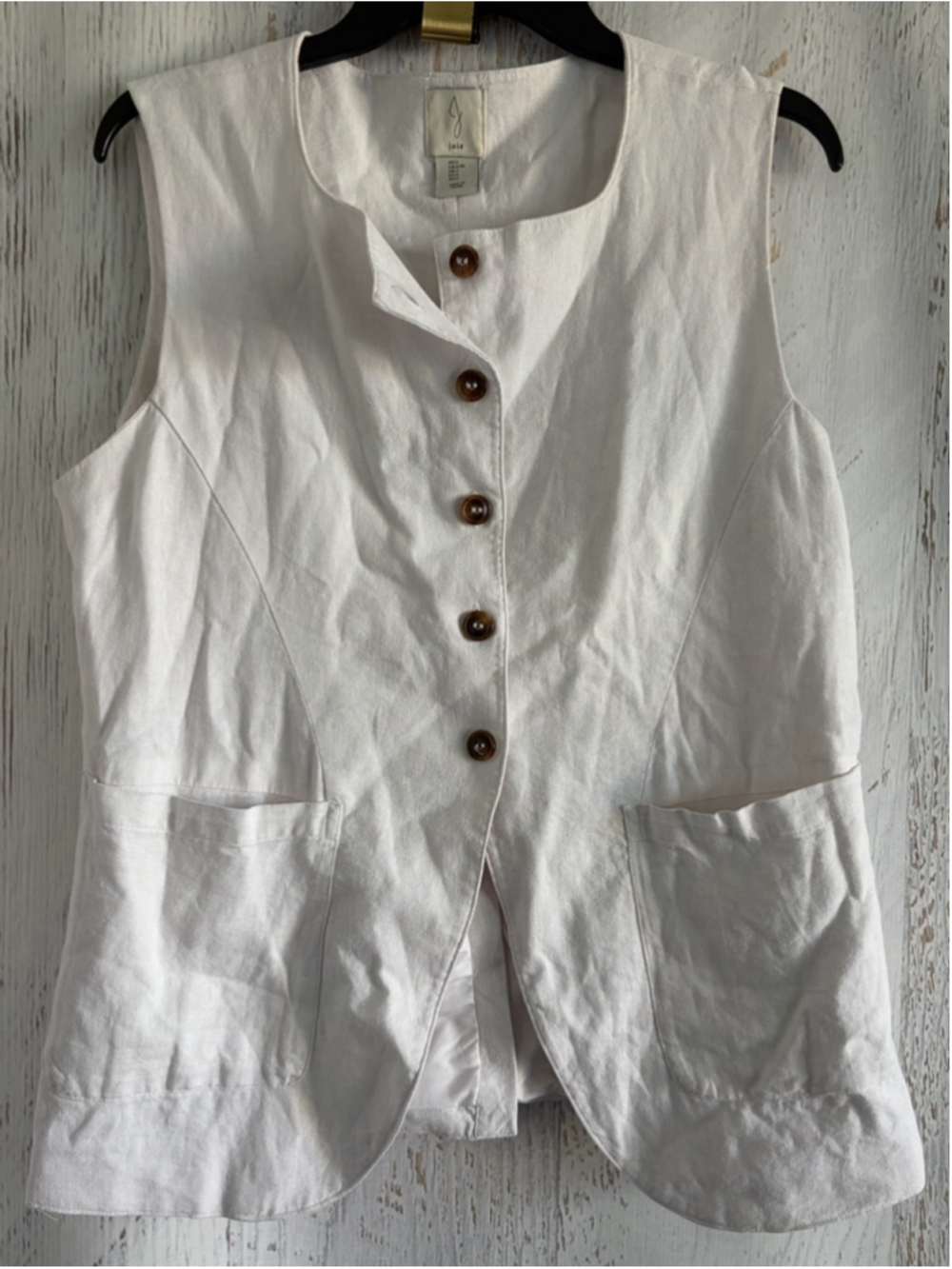 Women's Joie Beige Linen Blend Button-Front Vest Size L